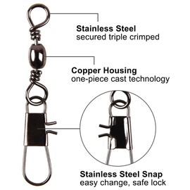 OROOTL Fishing Barrel Swivel with Snap, 120 Pack Snap Swivels Fishing Tackle Stainless Steel Safty Interlock Snaps Saltwater Freshwater Fishing Connector 31-95L