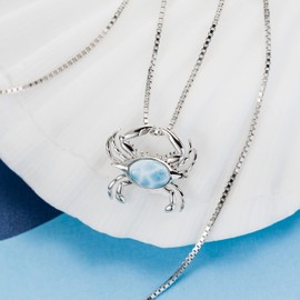 Aloha Jewelry Company 925 Sterling Silver Natural Larimar Crab Necklace Pendant with 18" Box Chain, Nickle Free Hypoallergenic for Sensitive Skin, Gift Box Included (Larimar Two Claws)