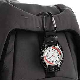 JewelryWe Backpack Clip-on FOB Watches: Buckle Key Ring Pocket Watch with Detachable Leather Strap Wristwatches Set
