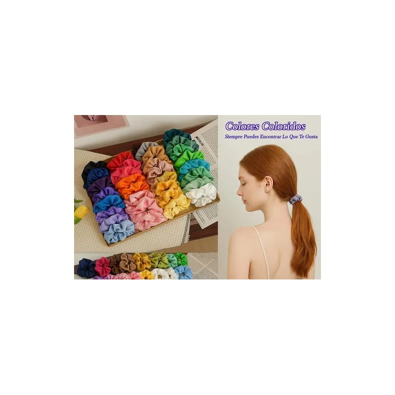 Set De 40 Scrunchies De Satén, Gomas Para El Pelo