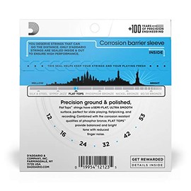 D'Addario Cuerdas de Guitarra - Cuerdas de Guitarra Acústica - Flat Tops Bronce Fósforo - Para Guitarra de 6 Cuerdas - Tono Cálido, Semi-Brillante - E