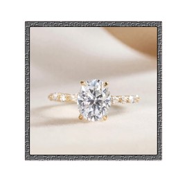 MoiuVieg Oval Promise Ring 925 Sterling Silver 3ct Cubic Zirconia CZ 14K Gold Plated Promise Wedding Band for Her Size 8