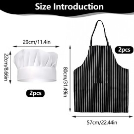 RFYTDCF 4 PCS Chef Apron and Chef Hat Set, Adjustable Apron with Pocket Aprons for Women Black and White Kitchen Apron for Adults Coffee House Hotel Restaurant