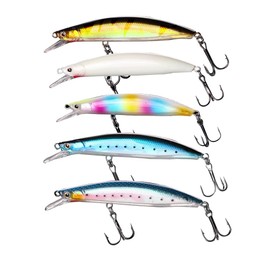 LIKENNY Floating Minnow Lure Set, Fishing Hook, Sea Bass, Flicker, Blue, Noctilucent, Bass Fishing, Surface Layer, Hook Included, Meval