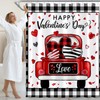 Valentines Buffalo Check Plaid Shower Curtain, Farmhouse Love Truck Shower