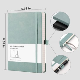 RETTACY Lined Journal Notebook - A5 Note Book Hardcover Notepad 192 Numbered Pages for Writing,100gsm Lined Paper, Leather Hardcover, for Women Men Work Office School,14.5 x 21cm - Gray Blue
