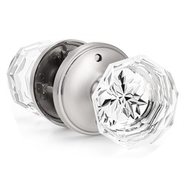 Classic Rosette, Crystal Style Privacy Door Knob, Satin Nickel Diamond Lockset for Bed/Bath, 1Pack