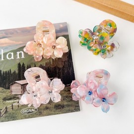 New Premium Cubic Flower Claw Hair Clip for Girls: Small & Fresh Summer Style Shark Clip Cat Pearl - Direct from Pappia Maker 20ea