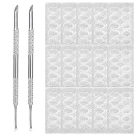 Benaewa 2 Pcs Nail Cuticle Pusher with 150 Pcs 100 Grit Sandpapers Sheets, Dual Ended Nail Etching Tool for Manicure Pedicure