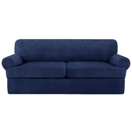 Jcones 3 Piece T Cushion Sofa Slipcovers Stretch Couch Cover Furniture Covers with 2 Individual T Cushion Covers, Machine Washable for Living Room (Navy, 2 Cushions)