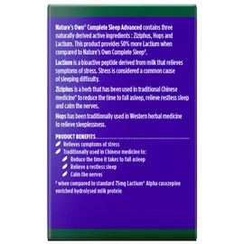 Nature's Own Complete Sleep Advanced for Stress Relief Tablets 60 - With Ziziphus, Hops, & Lactium - Traditionally used to Calm Nerves, Reduce Sleeplessness & Time Taken to Fall Asleep