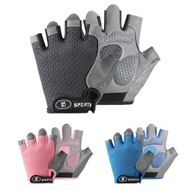 Mecmbj Children's Cycling Gloves, Riding Gloves, Ultra Thin, Non-Slip, Breathable, Fingerless Sports Gloves, for Girls and Boys Age 9-13 (Grey)