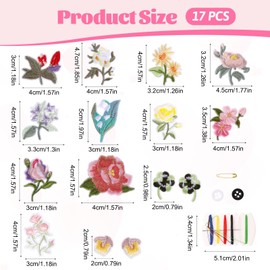 Giantree 17 Stück Blumen Bestickte Aufnäher, Flicken zum Aufbügeln, Bügel-Patches, Erwachsene Patches zum Aufbügeln Kinder Bügelbilder blumen für Hosen Jeans Hemden Jacken