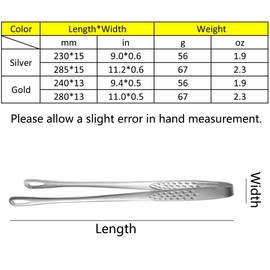 2 Pcs Barbecue Grill Tongs, 28cm Stainless Steel Kitchen Cooking Tongs, Anti-Slip Long Tweezers for Cooking, Grilling, Camping (Gold)