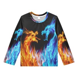 Rash Guard for Boys Blue Red Fiery Dragons Boys Long Sleeve Rash Guard Abstract UPF+ 50 Sun Shirts for Toddler Kids Rashguard Water Swimming Shirts 9-10T