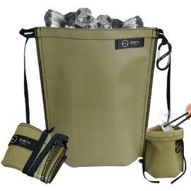 ZEN Camps Fire Extinguishing Bag, Ash Carrier, Earth Color, Charcoal Processing Bag, Charcoal Bag, Waterproof, Freestanding, Camping, Heat Resistant, Flame Retardant, Compact, Large Capacity (S, 9.8 x