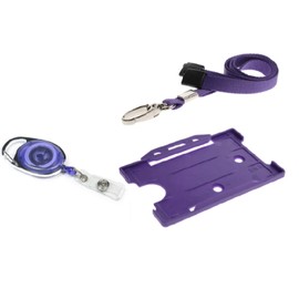 ID Card It ID Card Holder, ID Neck Strap Lanyard & Retractable YoYo Badge Reel Set (Purple with Metal Clip)