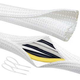 Cable Management Split Wire Loom Sleeve - Cord Hider & Protector for Desk, Pet Chew Proof, Wire Cover Organizer, Flexible Tube for Wires and Cables (3/4 Inch 10FT, White)
