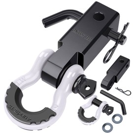 AUTOBOTS Shackle Hitch Receiver 2", 45,000 Lbs Break Strength Heavy Duty Receiver with 5/8" Screw Pin, 3/4" D Ring Shackles, Towing Accessories for Vehicle Recovery Off-Road, White&Black