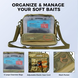 KastKing BaitSpace Detachable Bait Binder Tackle Bag – Large Clear Sleeves, Durable 900D Water-resistant Fabric, Soft Plastic Bait Storage For Hooks, Sinkers & Fishing Accessories