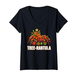 Womens Tree-rantula Xmas Tree Tarantula Arachnid Festive Spider V-Neck T-Shirt