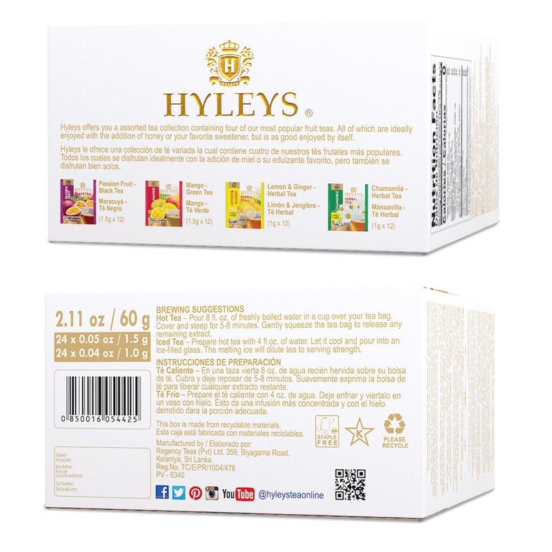 Hyleys Assorted Tea Collection - (Passion Fruit, Mango, Lemon, Ginger,