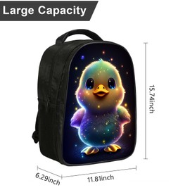 CBETF Duck Backpack for Kids, Cute Ducky Duck with Rainbow Starry Stars Boby School Backpack Bookbag, 16 Inch Kindergarten Elementary School Backpack for School & Travel, Colorful Kawaii Animal