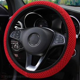 Elastic Stretch Steering Wheel Cover, Universal Interior Accessories Steering Wheel Cover for Women & Men, Breathable Microfiber Ice Silk, Anti-Slip, Odorless, Easy Carry (Red)