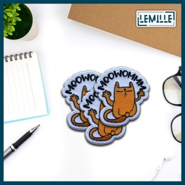 LEMILLE MEOWOMMM Parche meditativo para gato, tamaño de 3 pulgadas, parches divertidos de tela para bordado de gato, para ropa, jeans, mochilas, sombreros, parches bordados para ropa, regalos para