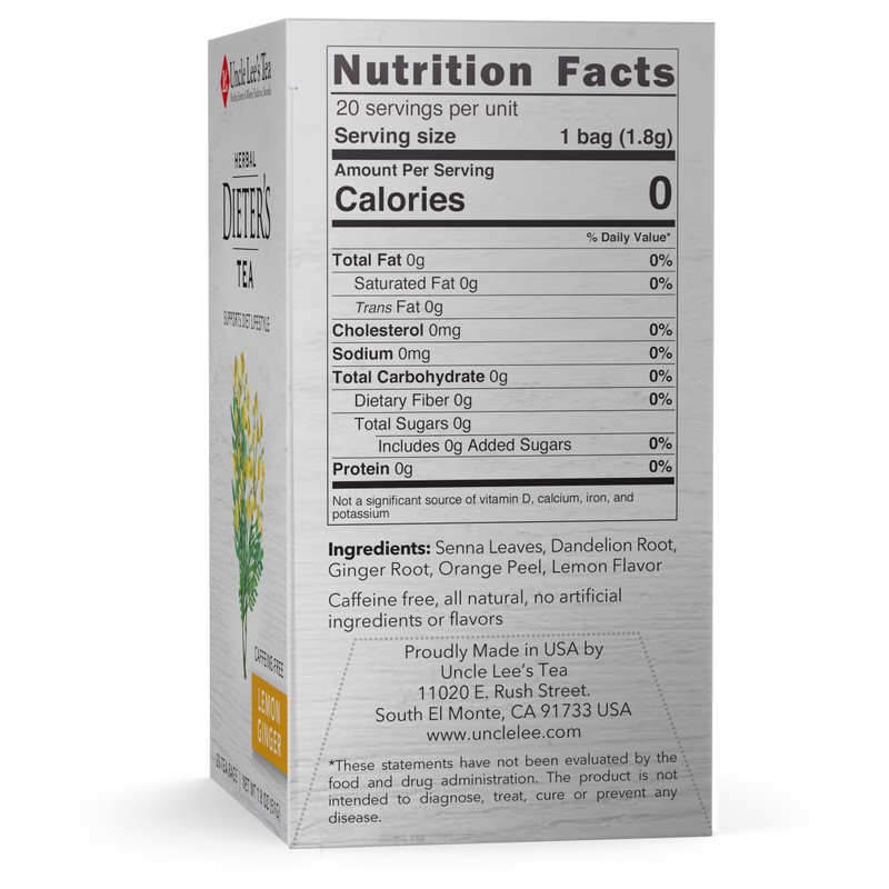 Uncle Lee’s Herbal Dieter’s Tea, Lemon Ginger – Senna Tea