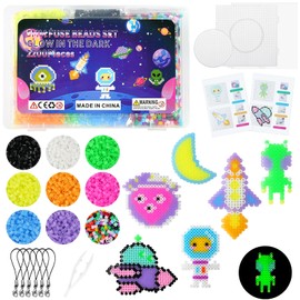 AUAUY Fuse Beads Kit, 4200pcs Glow-in-The-Dark Regular Mix 5mm Iron Beads Set for Kids, Bead Melting Craft Kit with Box, 2 Pegboards, 2 Pattern Cards, Tweezers, Ironing Paper and 6 Keyring