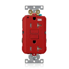 Leviton G5362-WTR 20A-125V Extra-Heavy Duty Industrial Grade Weather/Tamper-Resistant Duplex Self-Test GFCI Receptacle, Red, 20-Amp