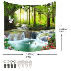 Forest Tapestry Scenery Wall Tapestry Nature Landscape Tapestries,for Home Office Dorm Indoor and Outdoor Decoration Large Size 59(W) x59(L) Inch (GTHC366)