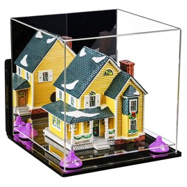 Better Display Cases Versatile Acrylic Display Case - Medium Square Box with Mirror, Wall Mount, Purple Risers and Clear Base 11" x 11" x 11" (A001-PR)