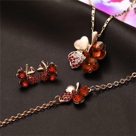 Auriselle Women's Jewellery Set Lucky Four Leaf Clover Rhinestone Earrings Necklace Bracelet 3 Pieces Women Jewellery with Cubic Zirconia Wedding Gifts for Ladies, Alloy Steel, No Gemstone