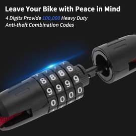 BULLSPANN 1 m Universal Security Bicycle Lock, Rustproof Bicycle Chain Lock with 4-Digit Combination Code for Road Bike, Mountain Bike, E-Bike, Deep Rose Red