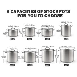Cooks Standard Stockpots Stainless Steel, 8 Quart Professional Grade Stock Pot with Lid, Silver