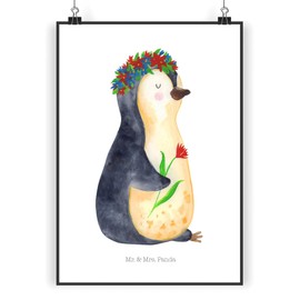 Mr. & Mrs. Panda Poster DIN A3 Penguin Flower Wreath - Self-Love, Goals, Gift Idea, Life Goals, Picture, Motivation, Wall Decoration, Gift, Wall Poster
