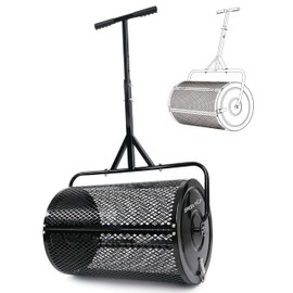 Compost Spreader 24 Inch Peat Moss Spreader with Installation Support Accessories, Metal Mesh Roller Lawn Spreader for Top Soil, Manure, Mulch, Top Dressing - Garden spreaders for lawns
