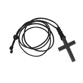 Jeannieparnell N350 - Beautiful Black Wooden Cross Necklace on Waxed Cord- Handmade