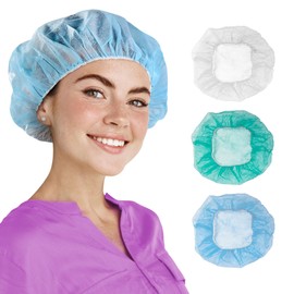 AMZ Medical Supply Blue Disposable Bouffant Caps Medical, 24 Inch. Pack of 100 Disposable Hair Covers for Nurses. Breathable Polypropylene Bouffant Caps with Elastic Band for Food Service