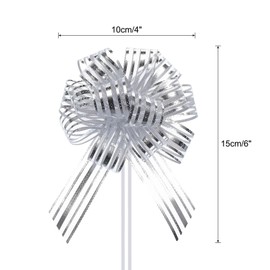 sourcing map 5pcs 4 Inch Organza Large Pull Bow Metallic Gift Wrapping Bows Ribbon Chiffon Yarn Silver for Wedding Baskets Presents Christmas Valentine's Day