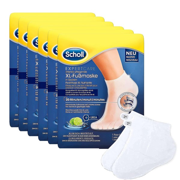 Scholl EC Intensive Nourishing Foot Mask Lime & Urea Bundle - Moisturising Care - 6 x 1 Pair Disposable Socks