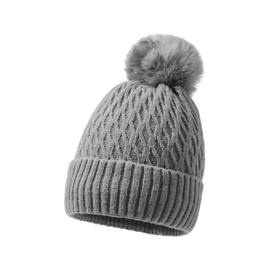 NyxSeat 1 x Beanie Women's Knitted Hat Winter Warm Hat Bobble Hat Women's Bobble Hat Chemotherapy Headwear Hat (Grey)
