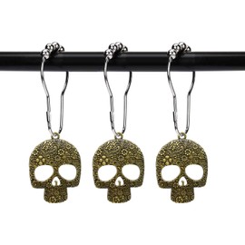 ZILucky Set of 12 Sugar Skull Shower Curtain Hooks Decorative Home Bathroom Stainless Steel Rustproof Skeletons Shower Curtain Rings Decor Accessories (Bronze)