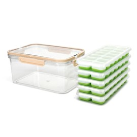 Food grade silicone,Ice Cube Tray with Lid and Bin, Ice Cube Pop Out Tray, Ice Cube Trays for Freezer，14 cube ice trays with lids and storage boxes(5 GREEN)