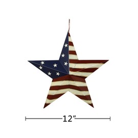 Linfevisi Metal Barn Star Wall Decor Outdoor Patriotic American Flag Stars Wall Art 12 Inch 3D Hanging Stars for Outside 4th of July Decoration House Memorial Day Independence Day Country