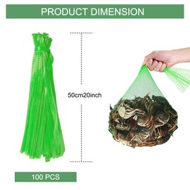 Mordx 100Pcs Reusable Produce Plastic Mesh Bag,20 Inch Seafood Boil Bags，Kitchen Organizer Produce Packaging Supplies Net，Vegetable and Fruit Seafood Plastic Mesh Strap Storage Bag (Green)