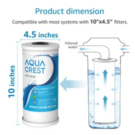 AQUA CREST FXHTC 5 Micron 10" x 4.5" Whole House Water Filter Replacement for GE® FXHTC, GXWH40L, American Plumber W10-PR, W10-BC, Culligan® RFC-BBSA, GXWH35F, W50PEHD, Pentek R50-BB, Pack of 2