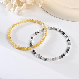 Apocalyptic-K Natural Rhombic Stone Bracelet with 925 Sterling Silver，3-4MM，Natural Tourmaline,Obsidian，Spinel Beaded Bracelet,Individuality, Fashion Gift (4MM, Black Hair strands Round Beaded)